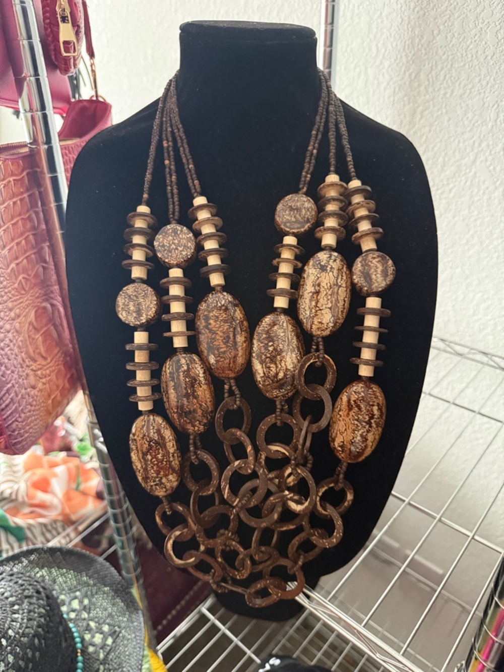 Handcrafted Brown Statement Bead Necklace - Unbranded